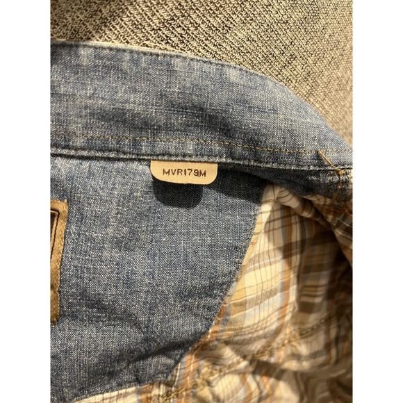 Wrangler Retro Shirt Mens 2XL Brown Blue Plaid Western Snap Denim Collar - Picture 8 of 9
